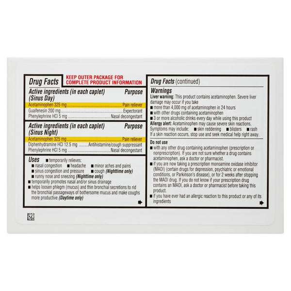 Maximum Strength Day & Night Sinus Relief Caplets, 3 pack, 20 count per pack, plus 3 My Outlet Mall Resealable Storage Pouches