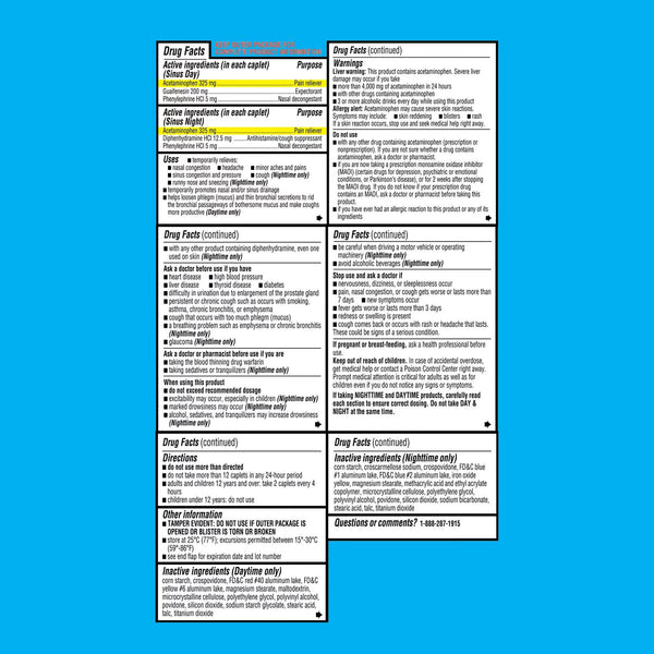 Maximum Strength Day & Night Sinus Relief Caplets, 3 pack, 20 count per pack, plus 3 My Outlet Mall Resealable Storage Pouches