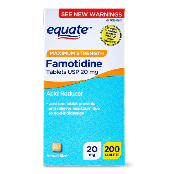 Maximum Strength Famotidine Tablets, 20 mg, 3 pack, 200 count per pack, plus 3 My Outlet Mall Resealable Storage Pouches