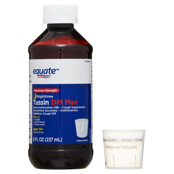 Maximum Strength Nighttime Tussin DM Max Liquid, 3 pack, 8fl oz per pack, plus 3 My Outlet Mall Resealable Storage Pouches
