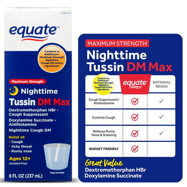 Maximum Strength Nighttime Tussin DM Max Liquid, 3 pack, 8fl oz per pack, plus 3 My Outlet Mall Resealable Storage Pouches