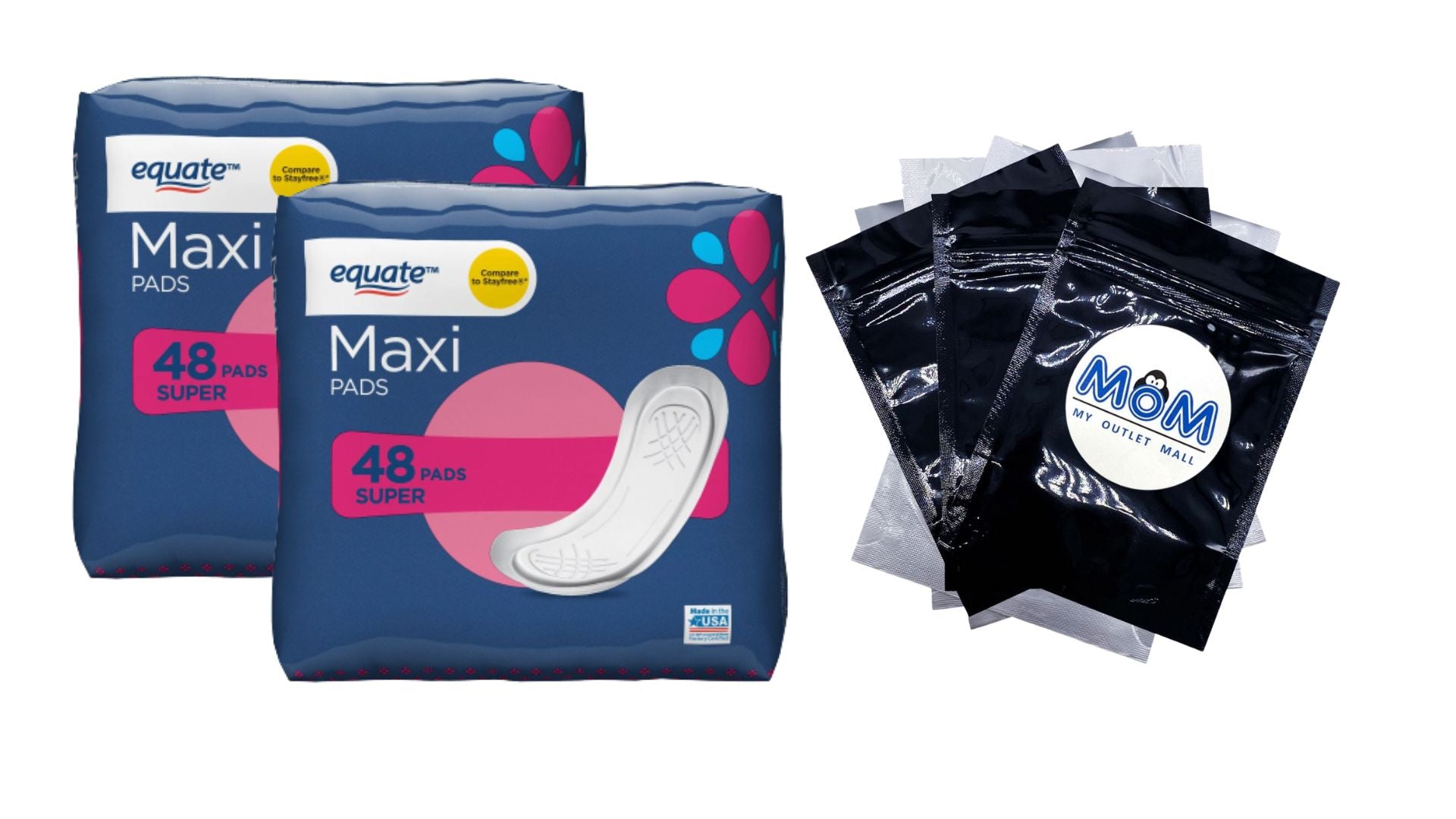 Maxi Pads Super, 2 pack, 48 count per pack, plus 3 My Outlet Mall Resealable Storage Pouches