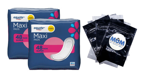 Maxi Pads Super, 2 pack, 48 count per pack, plus 3 My Outlet Mall Resealable Storage Pouches