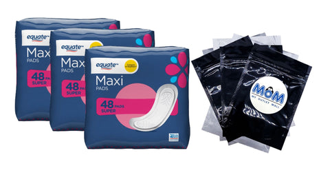 Maxi Pads Super, 3 pack, 48 count per pack, plus 3 My Outlet Mall Resealable Storage Pouches