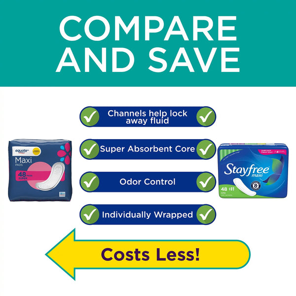 Maxi Pads Super, 2 pack, 48 count per pack, plus 3 My Outlet Mall Resealable Storage Pouches