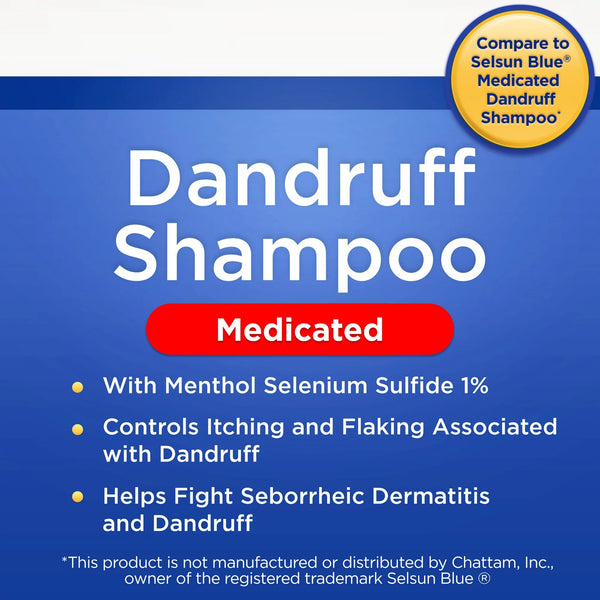 Medicated Dandruff Shampoo with Selenium Sulfide 1 %, 2 pack, 11fl oz per pack, plus 3 My Outlet Mall Resealable Storage Pouches