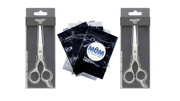 Men Professional Barber Hair Cutting Thinning Scissors 7" inch Length Haircutting Shears, 2 pack, 1 count per pack, plus 3 My Outlet Mall Resealable Storage Pouches