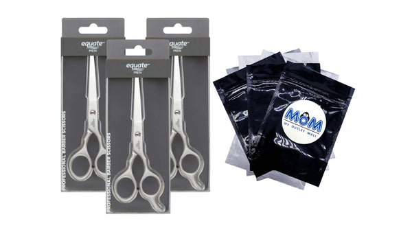 Men Professional Barber Hair Cutting Thinning Scissors 7" inch Length Haircutting Shears, 3 pack, 1 count per pack, plus 3 My Outlet Mall Resealable Storage Pouches