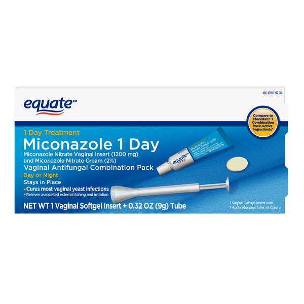 Miconazole 1 Day, Miconazole Nitrate Vaginal Insert and Cream (1200 Mg), 1 pack, 0.32 oz, plus 3 My Outlet Mall Resealable Storage Pouches