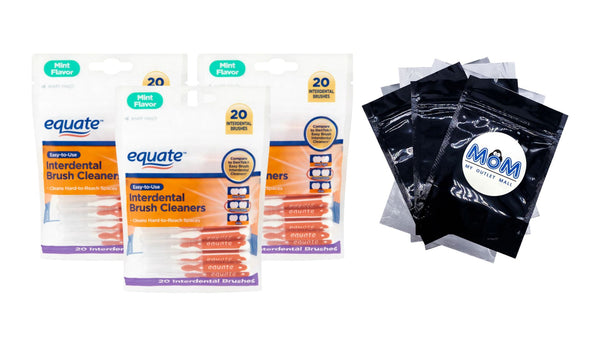 Mint Interdental Brushes Value Pack, Flexible Head, Straight Bristles, Moderate Teeth Spacing, 3 pack, 20 count per pack, plus 3 My Outlet Mall Resealable Storage Pouches