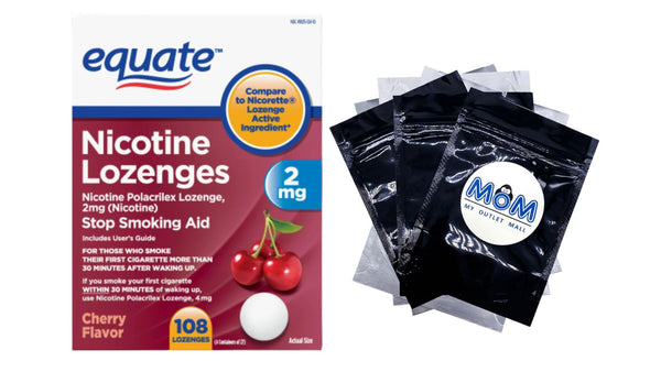 Nicotine Lozenge 2 mg, Cherry Flavor, Stop Smoking Aid, 1 pack, 108 count, plus 3 My Outlet Mall Resealable Storage Pouches