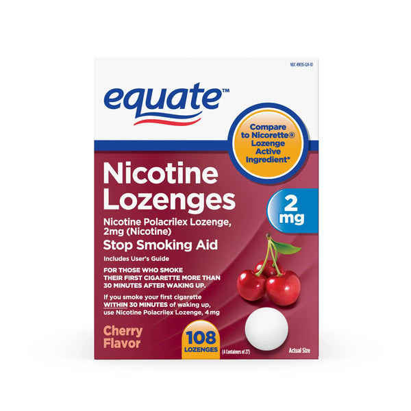 Nicotine Lozenge 2 mg, Cherry Flavor, Stop Smoking Aid, 1 pack, 108 count, plus 3 My Outlet Mall Resealable Storage Pouches