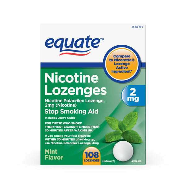 Nicotine Lozenge 2 mg, Stop Smoking Aid, Mint Flavor, 3 pack, 108 count per pack, plus 3 My Outlet Mall Resealable Storage Pouches