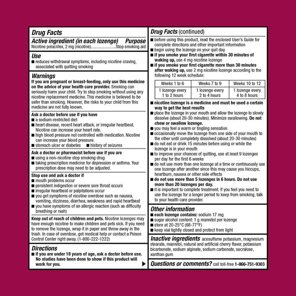 Nicotine Lozenge 2 mg, Cherry Flavor, Stop Smoking Aid, 1 pack, 108 count, plus 3 My Outlet Mall Resealable Storage Pouches