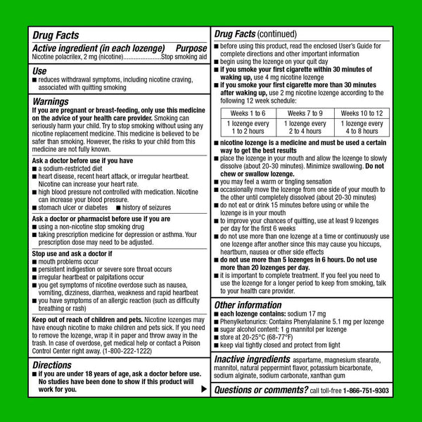 Nicotine Lozenge 2 mg, Stop Smoking Aid, Mint Flavor, 3 pack, 108 count per pack, plus 3 My Outlet Mall Resealable Storage Pouches