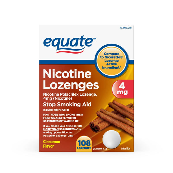 Nicotine Polacrilex Lozenge, 4 mg, Cinnamon Flavor - 2 pack - 108 count - plus 3 My Outlet Mall Resealable Storage Pouches