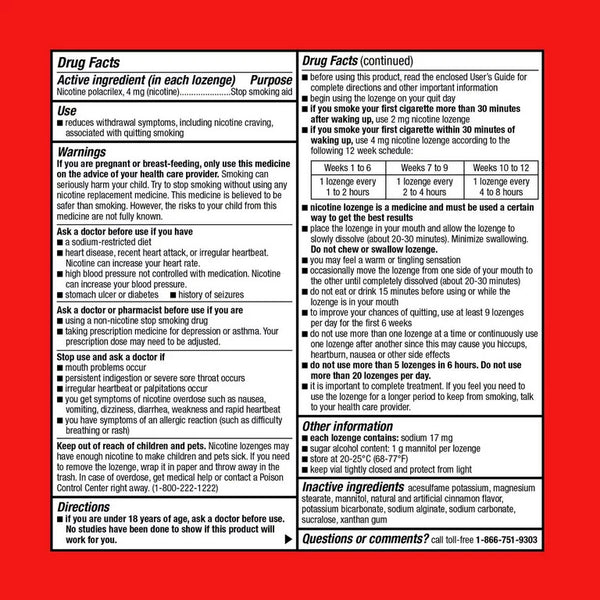 Nicotine Polacrilex Lozenge, 4 mg, Cinnamon Flavor - 2 pack - 108 count - plus 3 My Outlet Mall Resealable Storage Pouches