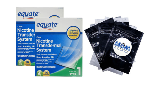 Nicotine Transdermal System Step 1 Clear Patches, 21 mg, 2 pack, 14 count per pack, plus 3 My Outlet Mall Resealable Storage Pouches