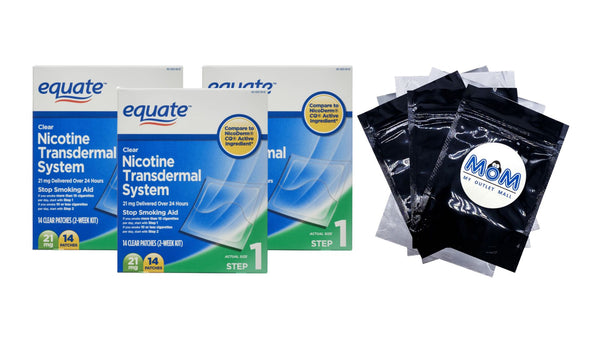 Nicotine Transdermal System Step 1 Clear Patches, 21 mg, 3 pack, 14 count per pack, plus 3 My Outlet Mall Resealable Storage Pouches