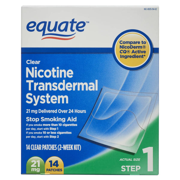 Nicotine Transdermal System Step 1 Clear Patches, 21 mg, 2 pack, 14 count per pack, plus 3 My Outlet Mall Resealable Storage Pouches