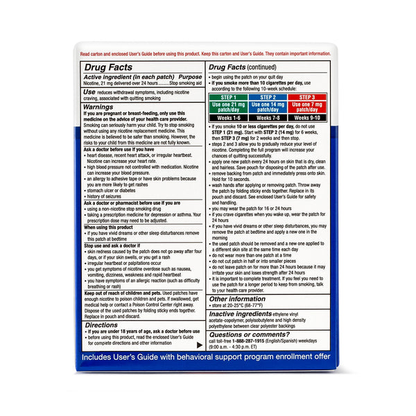 Nicotine Transdermal System Step 1 Clear Patches, 21 mg, 3 pack, 14 count per pack, plus 3 My Outlet Mall Resealable Storage Pouches