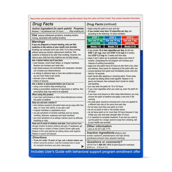 Nicotine Transdermal System Step 3 Clear Patches, 7 mg - 3 packs - 14 count - plus 3 My Outlet Mall Resealable Storage Pouches