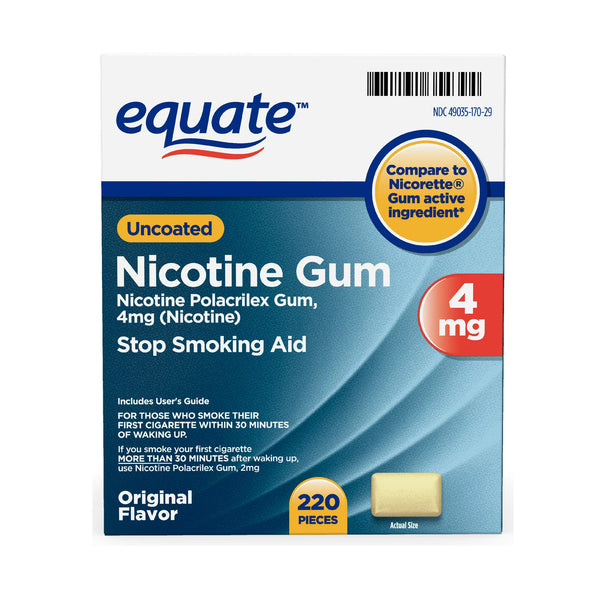 Nicotine Uncoated Gum 4 mg, Original Flavor - 1 pack - 220 count - plus 3 My Outlet Mall Resealable Storage Pouches