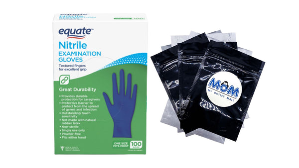 Nitrile Exam Gloves, One Size Fits Most, 1 pack, 100 count, plus 3 My Outlet Mall Resealable Storage Pouches