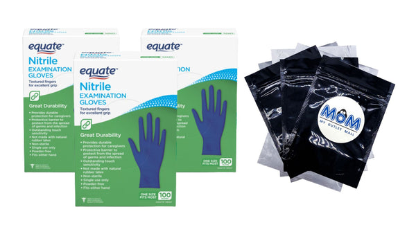 Nitrile Exam Gloves, One Size Fits Most, 3 pack, 100 count per pack, plus 3 My Outlet Mall Resealable Storage Pouches