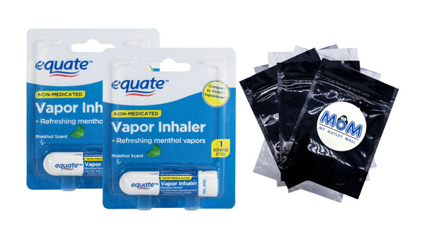 Non-Medicated Vapor Inhaler Stick for Nasal Decongestion Menthol Scent, 2 pack, plus 3 My Outlet Mall Resealable Storage Pouches