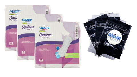 Options Liners, Long Length, Very Light Absorbency, 3 pack, 48 count per pack, plus 3 My Outlet Mall Resealable Storage Pouches