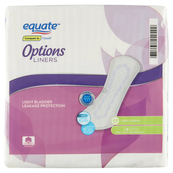 Options Liners, Long Length, Very Light Absorbency, 3 pack, 48 count per pack, plus 3 My Outlet Mall Resealable Storage Pouches