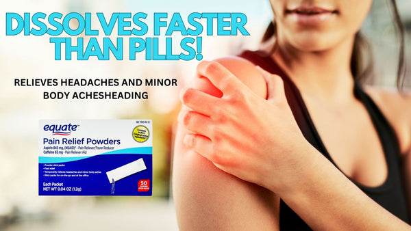 Pain Relief Powders, Aspirin 845 mg and Caffeine 65 mg, 1 pack, 50 count, plus 3 My Outlet Mall Resealable Storage Pouches