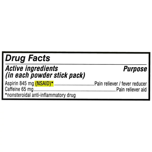 Pain Relief Powders, Aspirin 845 mg and Caffeine 65 mg, 1 pack, 50 count, plus 3 My Outlet Mall Resealable Storage Pouches