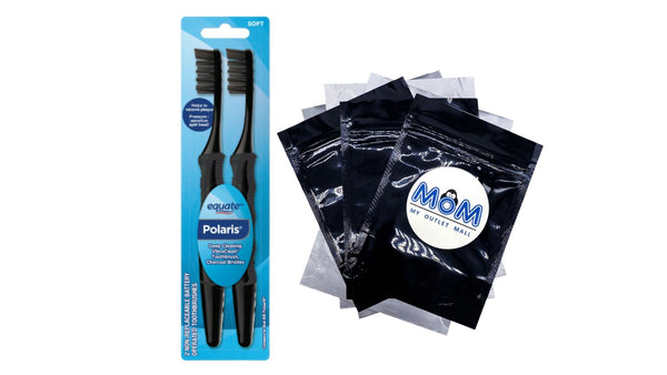 Polaris Deep Cleaning VibraClean Toothbrush with Charcoal Bristles, Deep Cleaning Soft Bristles, 1 pack, 2 count, plus 3 My Outlet Mall Resealable Storage Pouches