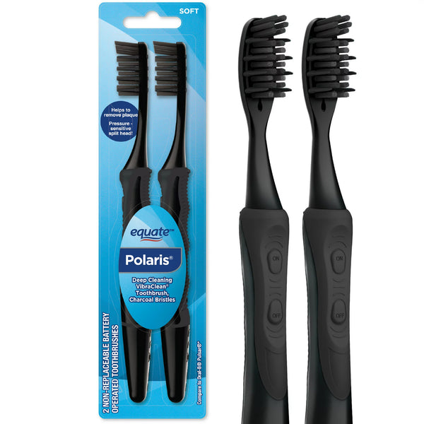 Polaris Deep Cleaning VibraClean Toothbrush with Charcoal Bristles, Deep Cleaning Soft Bristles, 2 pack, 2 count per pack, plus 3 My Outlet Mall Resealable Storage Pouches