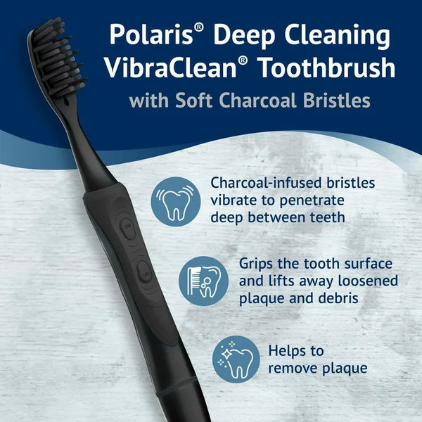 Polaris Deep Cleaning VibraClean Toothbrush with Charcoal Bristles, Deep Cleaning Soft Bristles, 2 pack, 2 count per pack, plus 3 My Outlet Mall Resealable Storage Pouches
