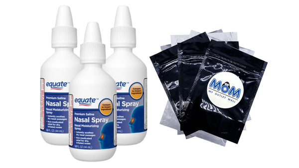 Premium Saline Nasal Moisturizing Spray, 3 pack, 1.5fl oz per pack, plus 3 My Outlet Mall Resealable Storage Pouches