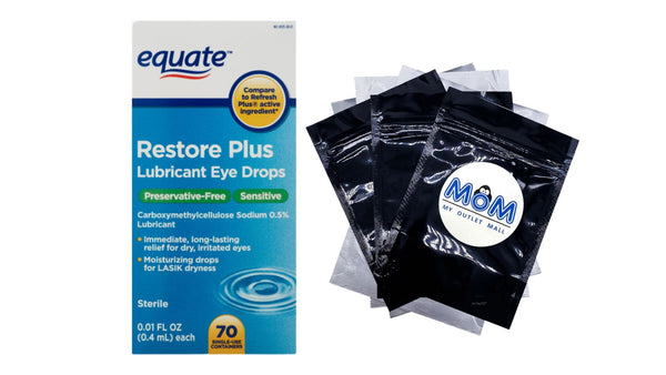 Restore Plus Carboxymethylcellulose Sodium Lubricant Eye Drops - 1 pack - 70 Count - plus 3 My Outlet Mall Resealable Storage Pouches
