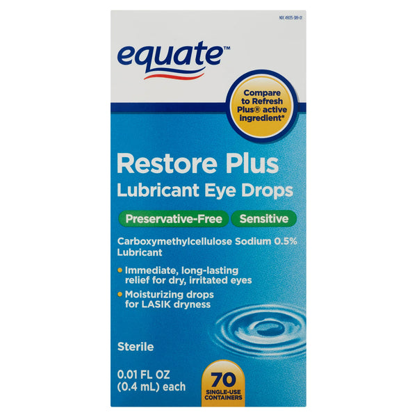 Restore Plus Carboxymethylcellulose Sodium Lubricant Eye Drops - 3 packs - 70 Count - plus 3 My Outlet Mall Resealable Storage Pouches