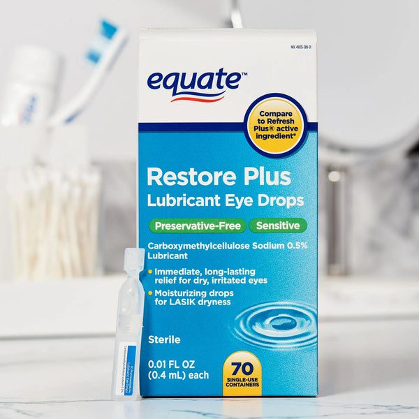 Restore Plus Carboxymethylcellulose Sodium Lubricant Eye Drops - 3 packs - 70 Count - plus 3 My Outlet Mall Resealable Storage Pouches