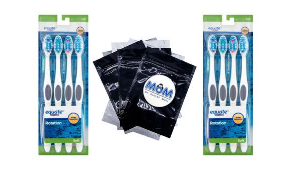 Rotation Manual Soft Toothbrush with Tongue and Cheek Cleaner, 2 pack, 4 count per pack, plus 3 My Outlet Mall Resealable Storage Pouches
