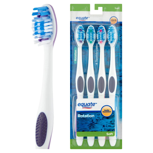 Rotation Manual Soft Toothbrush with Tongue and Cheek Cleaner, 2 pack, 4 count per pack, plus 3 My Outlet Mall Resealable Storage Pouches