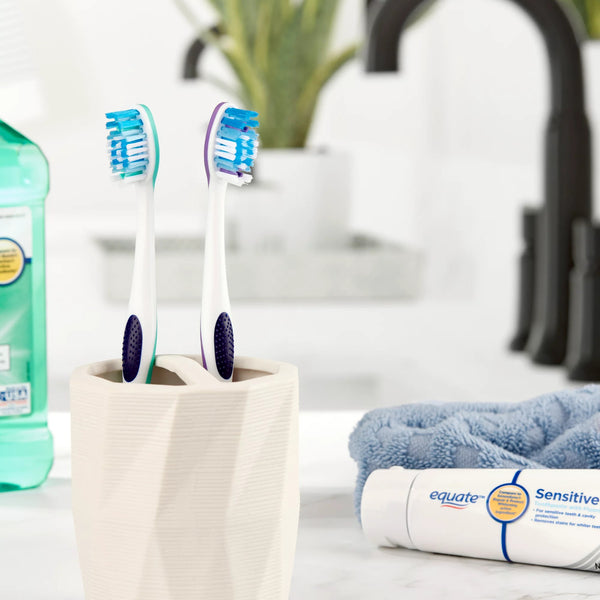 Rotation Manual Soft Toothbrush with Tongue and Cheek Cleaner, 2 pack, 4 count per pack, plus 3 My Outlet Mall Resealable Storage Pouches