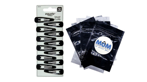 Snap Clips, Black, 1 pack, 12 count, plus 3 My Outlet Mall Resealable Storage Pouches