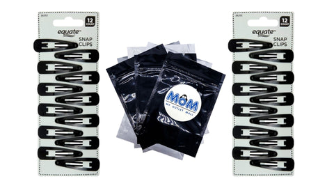 Snap Clips, Black, 2 pack, 12 count per pack, plus 3 My Outlet Mall Resealable Storage Pouches