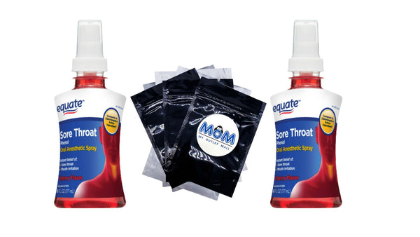 Sore Throat Oral Anesthetic Spray, Cherry Flavor, 2 pack, 6fl oz per pack, plus 3 My Outlet Mall Resealable Storage Pouches