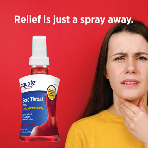 Sore Throat Oral Anesthetic Spray, Cherry Flavor, 2 pack, 6fl oz per pack, plus 3 My Outlet Mall Resealable Storage Pouches