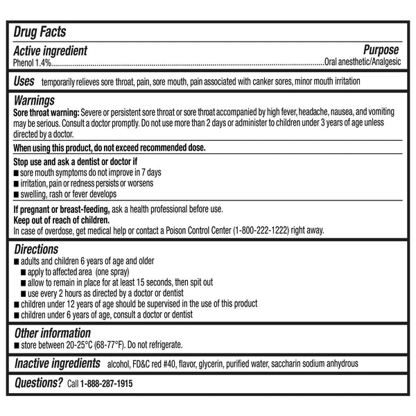 Sore Throat Oral Anesthetic Spray, Cherry Flavor, 2 pack, 6fl oz per pack, plus 3 My Outlet Mall Resealable Storage Pouches