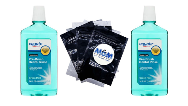 Sugar-Free Pre-Brush Dental Rinse, Green Mint, 2 pack, 24fl oz per pack, plus 3 My Outlet Mall Resealable Storage Pouches